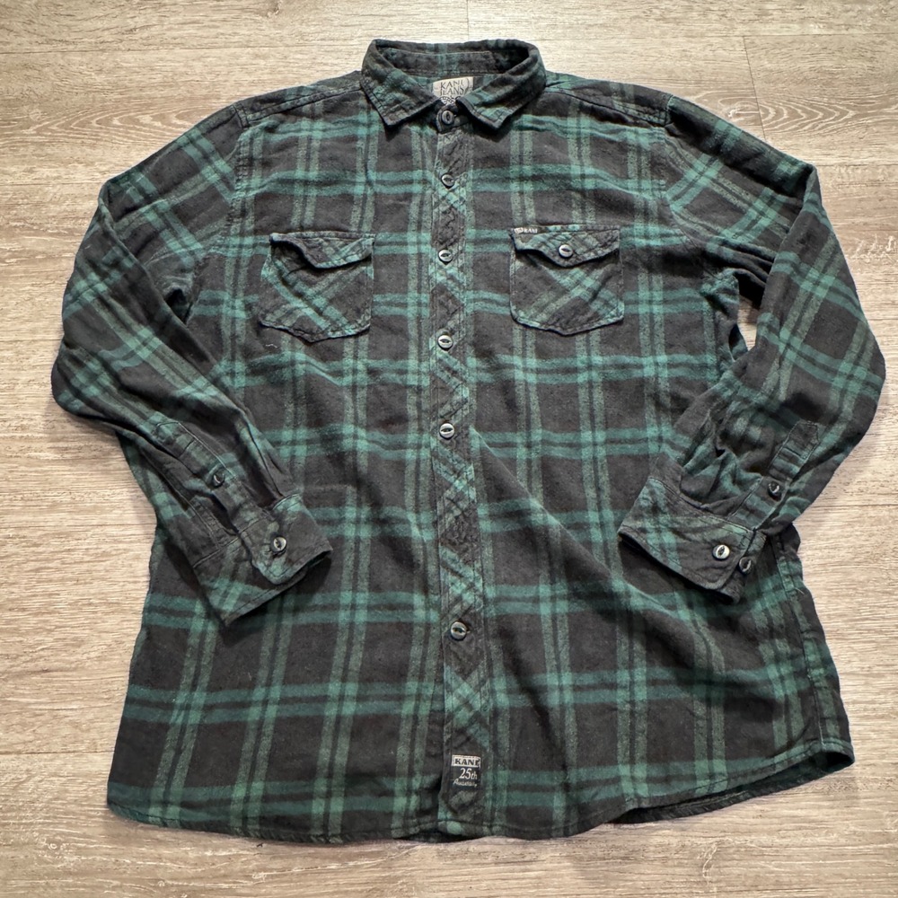 Kani Jeans Shirt Men XL Green 100% Cotton Plaid Flannel Streetwear Grunge Preppy